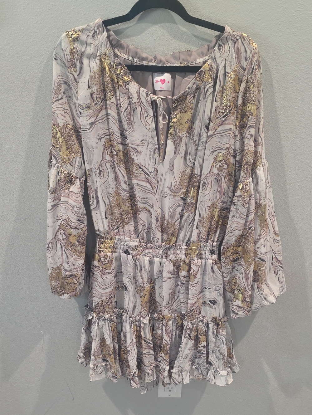 Buddy Love Marble Print Ruffle Hem Dress with Gold Accents